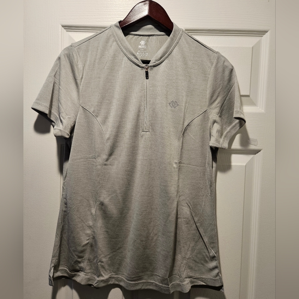 Women 1/4 Zip Collarless Athletic Short Sleeve T-shirt